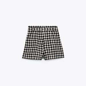 ZARA LINEN/VISCOSE BLEND PLEATED BERMUDAS SHORTS BLACK/WHITE SIZE S 2875/827/064